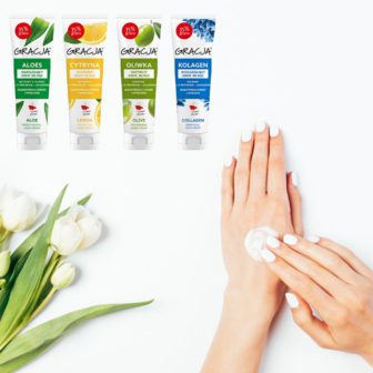 4 pack handcr&egrave;me met alo&euml; Vera, olijf, collageen en lemon
