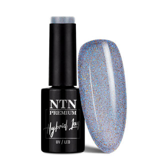 Hybrid gel nagellak van NTN Premium in de kleur neomagic met blauw, paars en rode glitters.