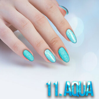pigment poeder aqua effect voorbeeld op nagels.