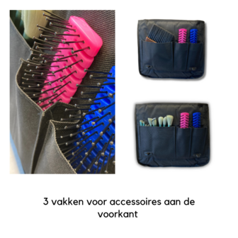 Drie vakken voor accessoires en kappersbenodigdheden.