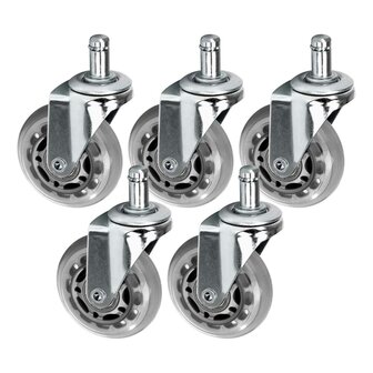 5 zilveren skatewielen ABEC-7 (63mm) - voor salonmeubilair met 11mm pin