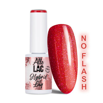 Framboosrode Gellak met Flash Glitters aan en uit onder lichtinval