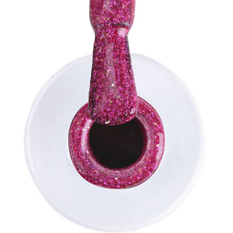 Flesje AlleLac Masquerade Gellak nr. 93, een mysterieuze roze kleur met gouden glitters.
