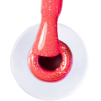 roze glitter gellak in potje met kleurendetails.