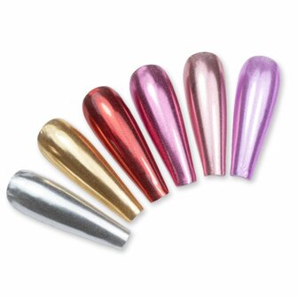 6 verschillende chrome spiegel kleuren op nageltips