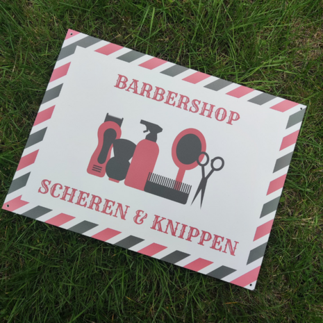 wandbord barbershop met opdruk scheren en knippen.