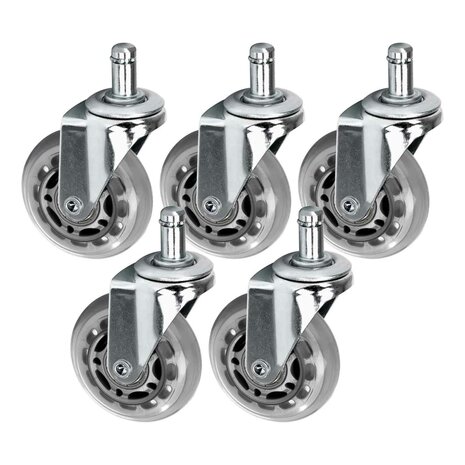 5 zilveren skatewielen ABEC-7 (63mm) - voor salonmeubilair met 11mm pin