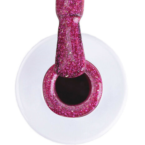 Flesje AlleLac Masquerade Gellak nr. 93, een mysterieuze roze kleur met gouden glitters.