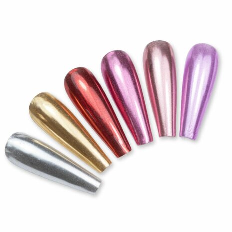 6 verschillende chrome spiegel kleuren op nageltips