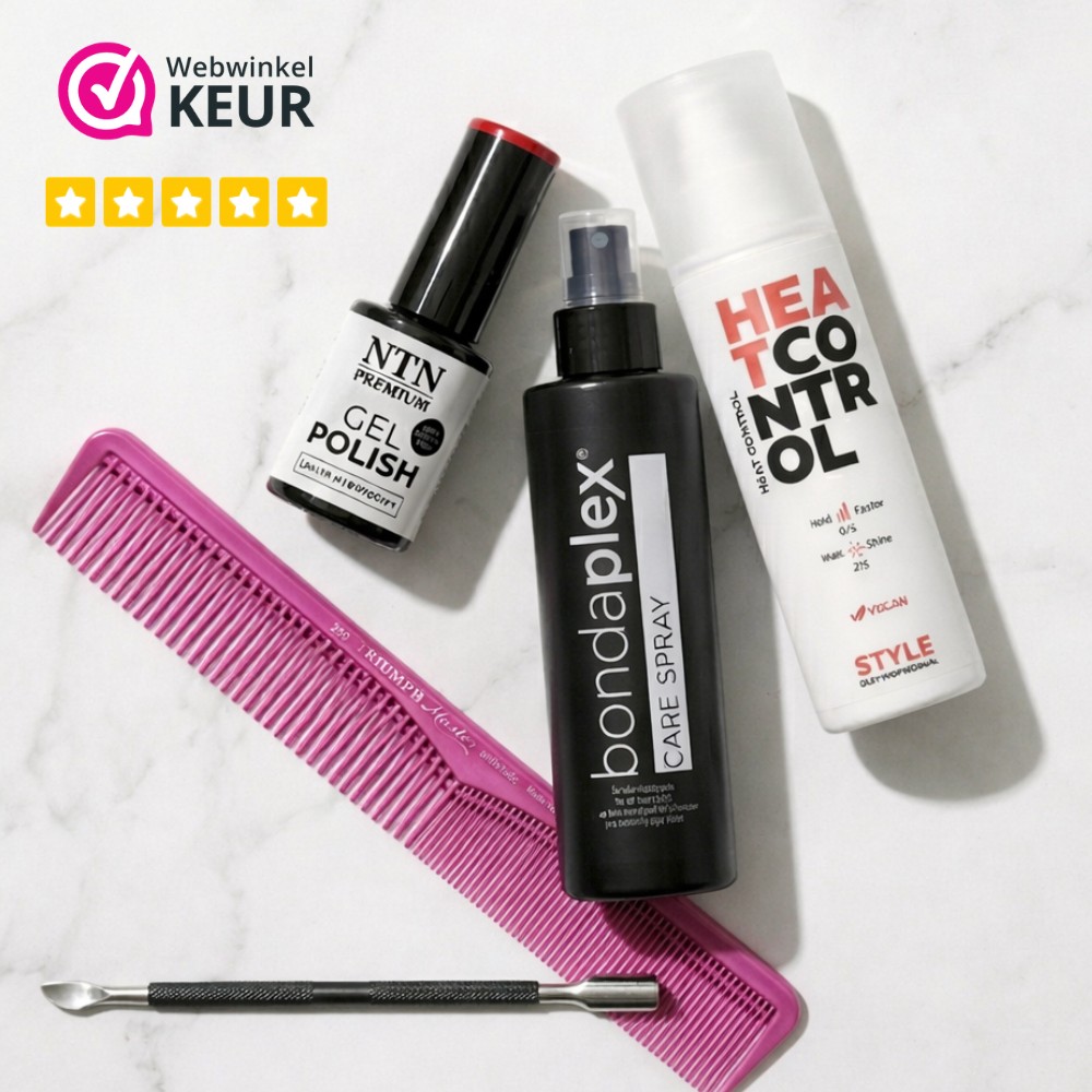 Groothandel in nagels, haar, beauty en cosmetica artikelen voor zakelijke en particuliere klanten; kwaliteitsmerken zoals NTN, Hercules en Dusy Professional met WebwinkelKeur logo.